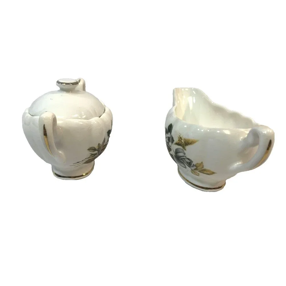 VTG Royal Dover England Bone China Floral Personal Size Lidded Sugar & Creamer